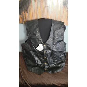 Giovanni Navarre Genuine Leather Vest Mens XXL Black Snap Front NWT